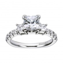 14k White Gold 0.51ct Diamond Gabriel & Co 3 Stone Semi Mount Engagement Ring